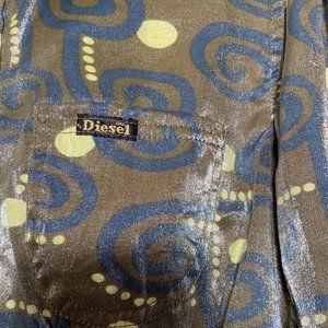Women's Vintage Diesel Button Up Shirt Blouse Shiny Printed Long Sleeve Size M